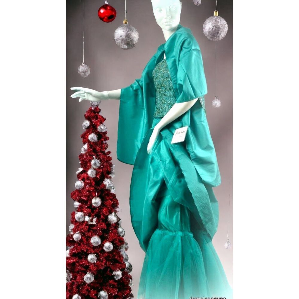 New Jovani 8 Formal Beaded Taffeta Skirt Top Shawl Long Dressy Set Teal